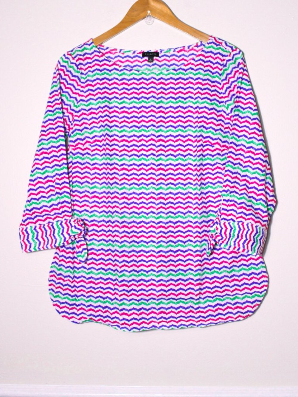 Talbots Cotton Poplin Chevron Stripe Coastal Tunic Top 3/4 Sleeve Colorful S